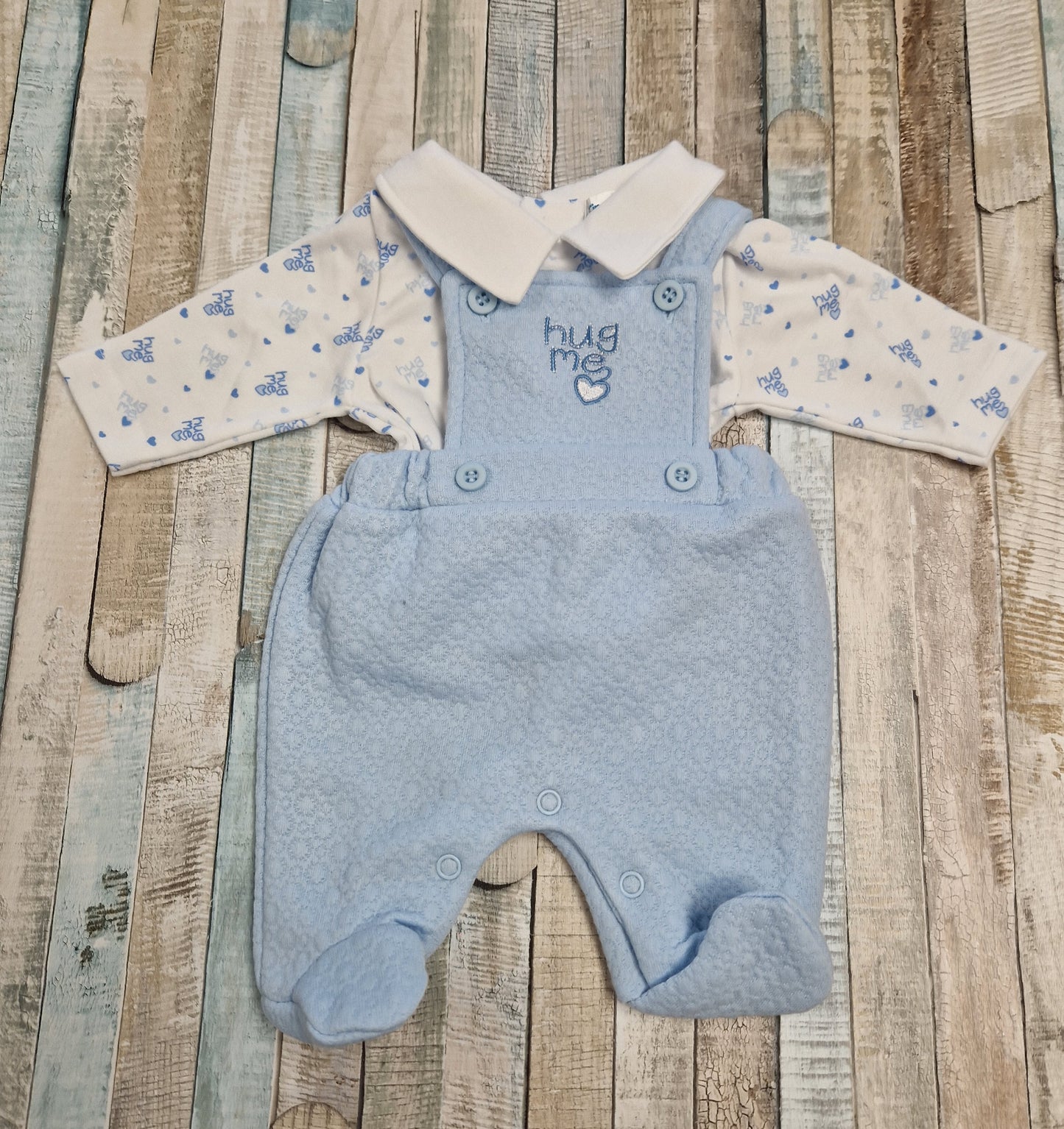 Premature Baby Boys Blue & White Hug Me Dungaree Set