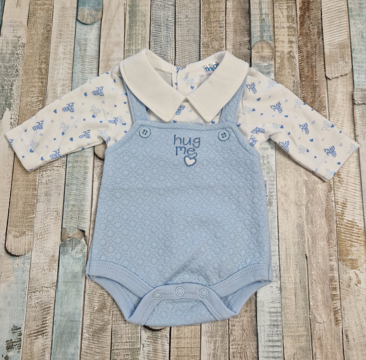 Premature Baby Boys Blue & White Hug Me Romper Faux 2 Piece Set