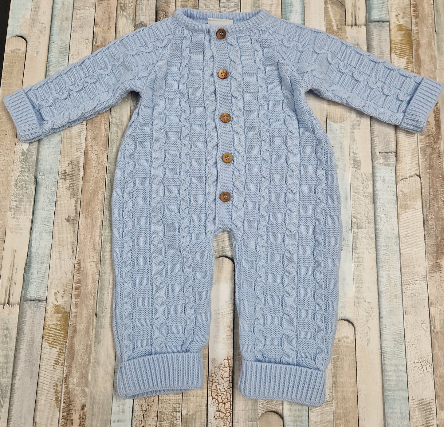 Baby Boys Blue Basket Weave Footless Onesie