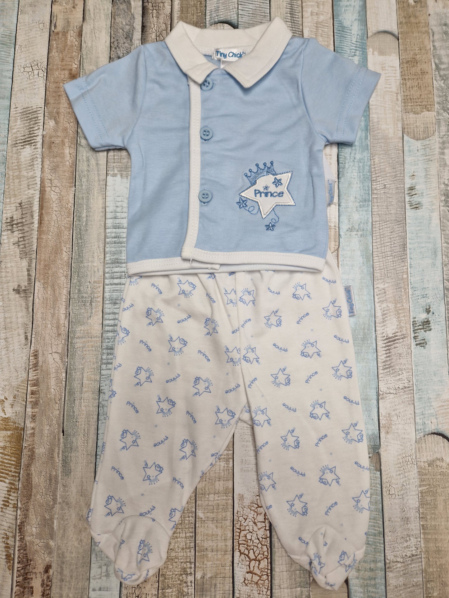 Premature Baby Boys Blue And White 2 Piece Prince Set
