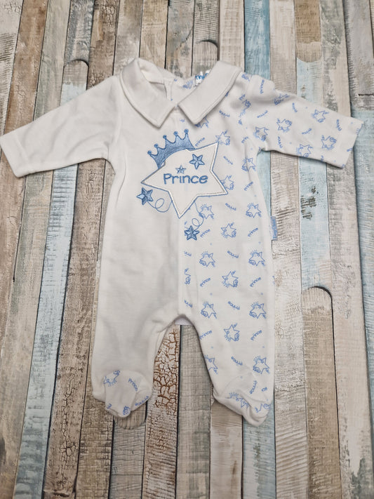 Premature Baby Boys White And Blue Prince Babygro