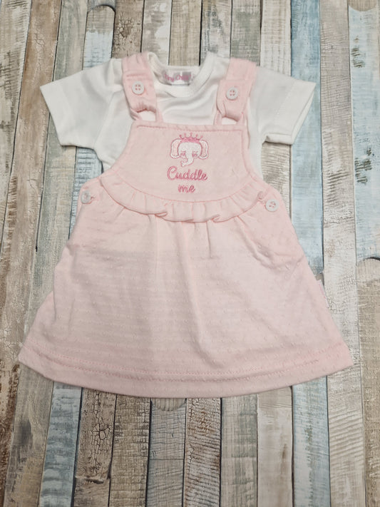Premature Baby Girls Cuddle Me Pink And White Dungaree Dress Set