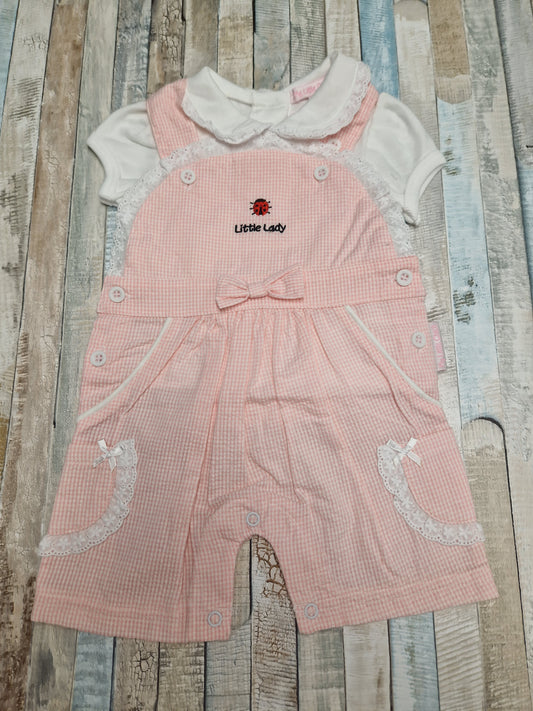 Nana Special Buys Baby Girls Pink And White Gingham Check Little Lady Dungaree Set