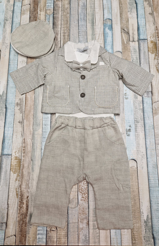 Nana Special Buy Baby Boys Vivaki Beige And Cream Striped Set With Cap