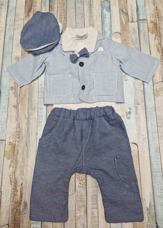 Nana Special Buy Baby Boys Vivaki Blue And Cream Striped Set With Cap
