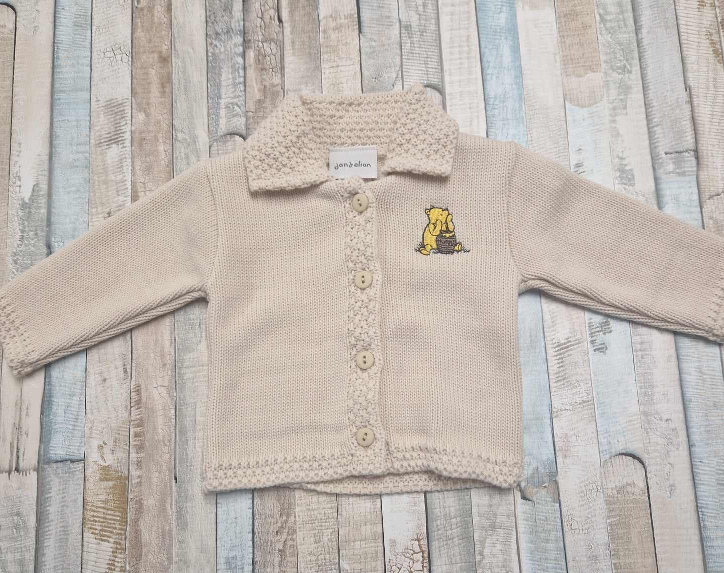 Unisex Baby Beige Bear Cardigan.