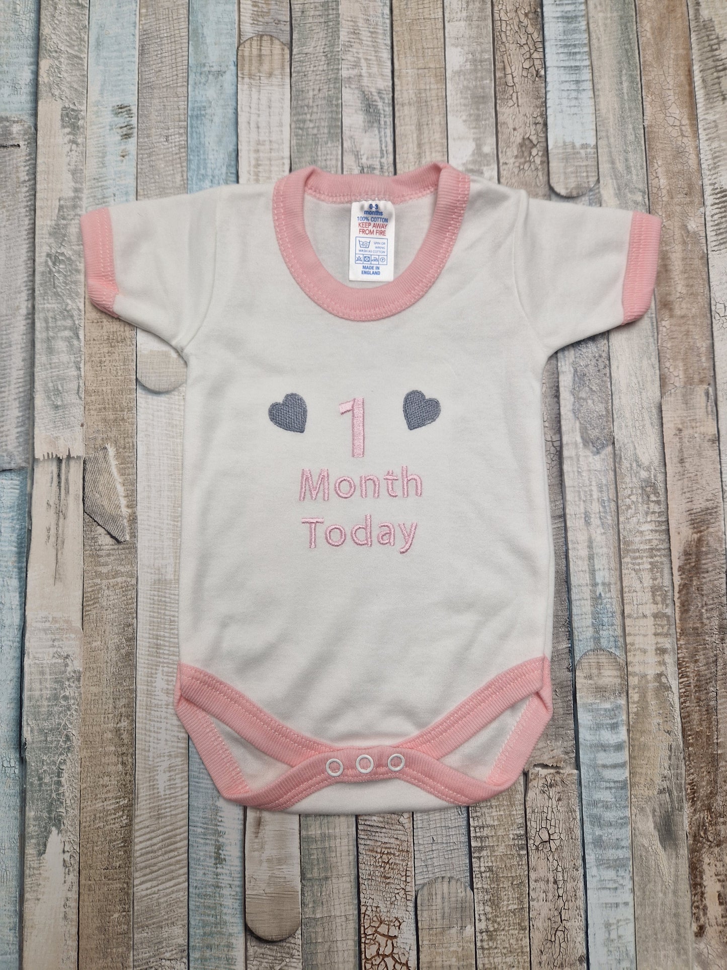 Baby Girls 1 Month Today Pink And White Vest