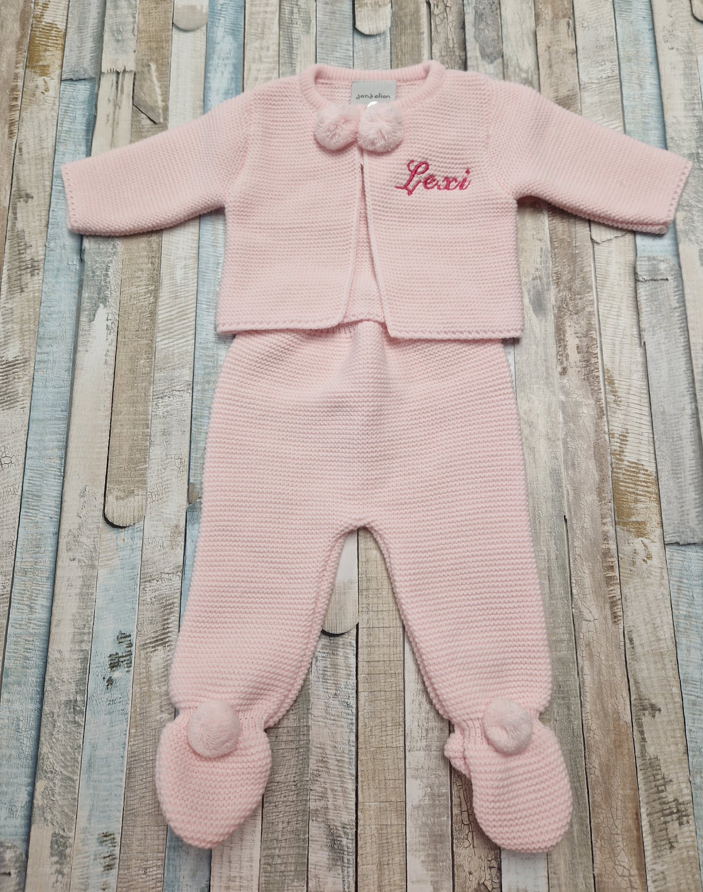 Personalised Baby Girls 2 Piece Pink Pom Pom Set