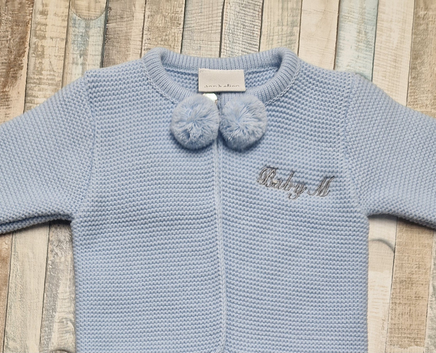 Personalised Baby Boys 2 Piece Blue Pom Pom Set