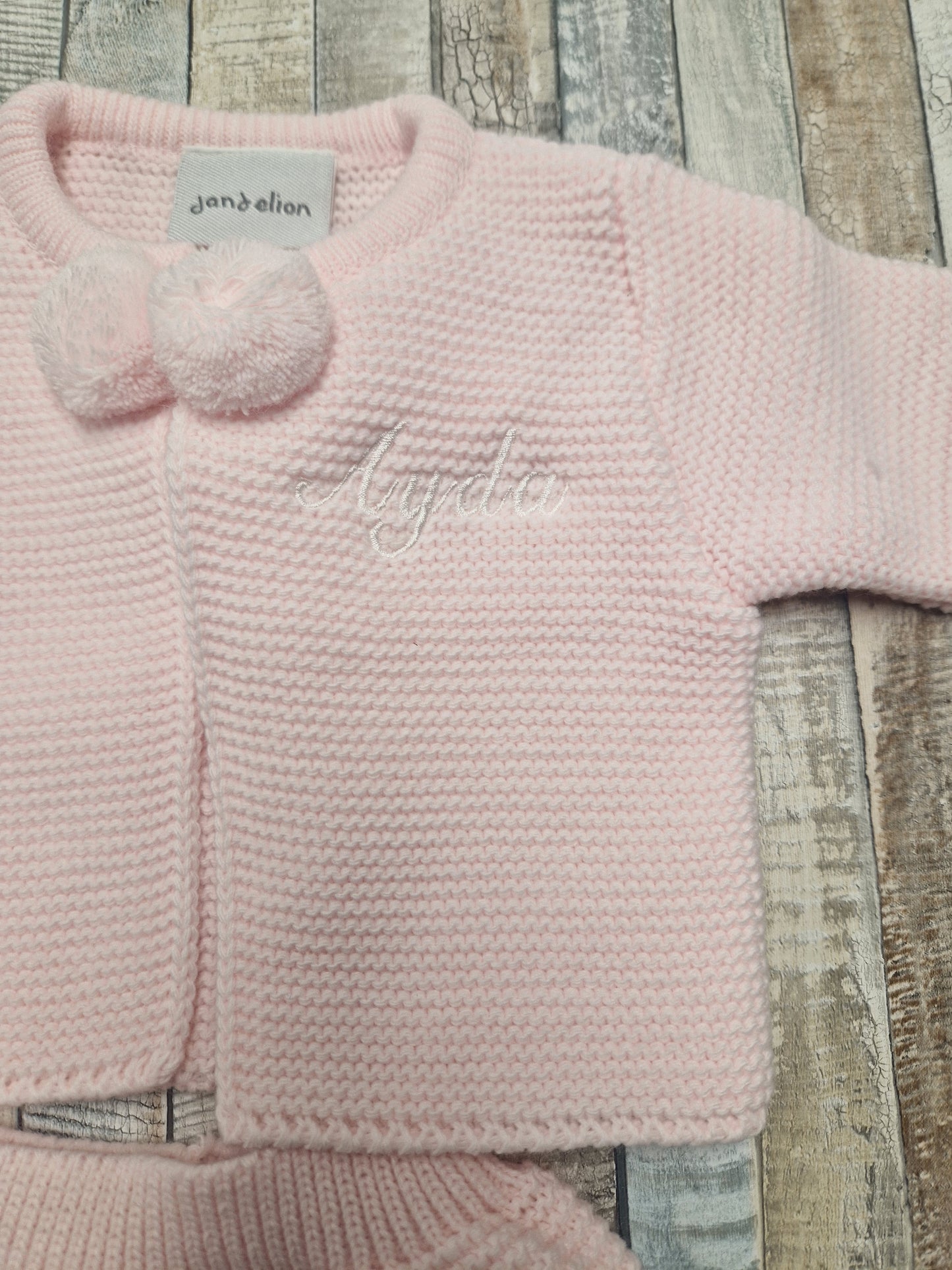 Personalised Baby Girls 2 Piece Pink Pom Pom Set