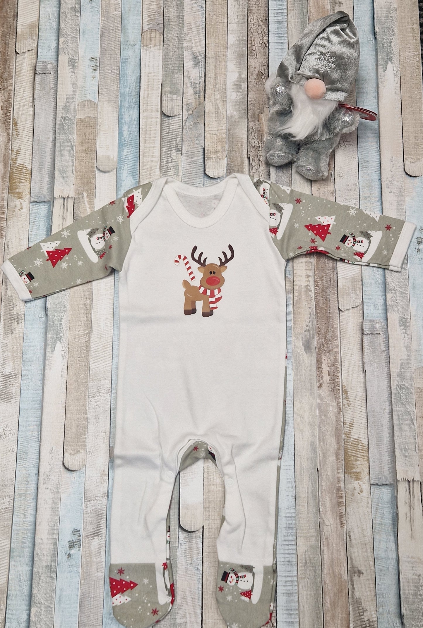Personalised Christmas Unisex Baby Grey And White Babygro
