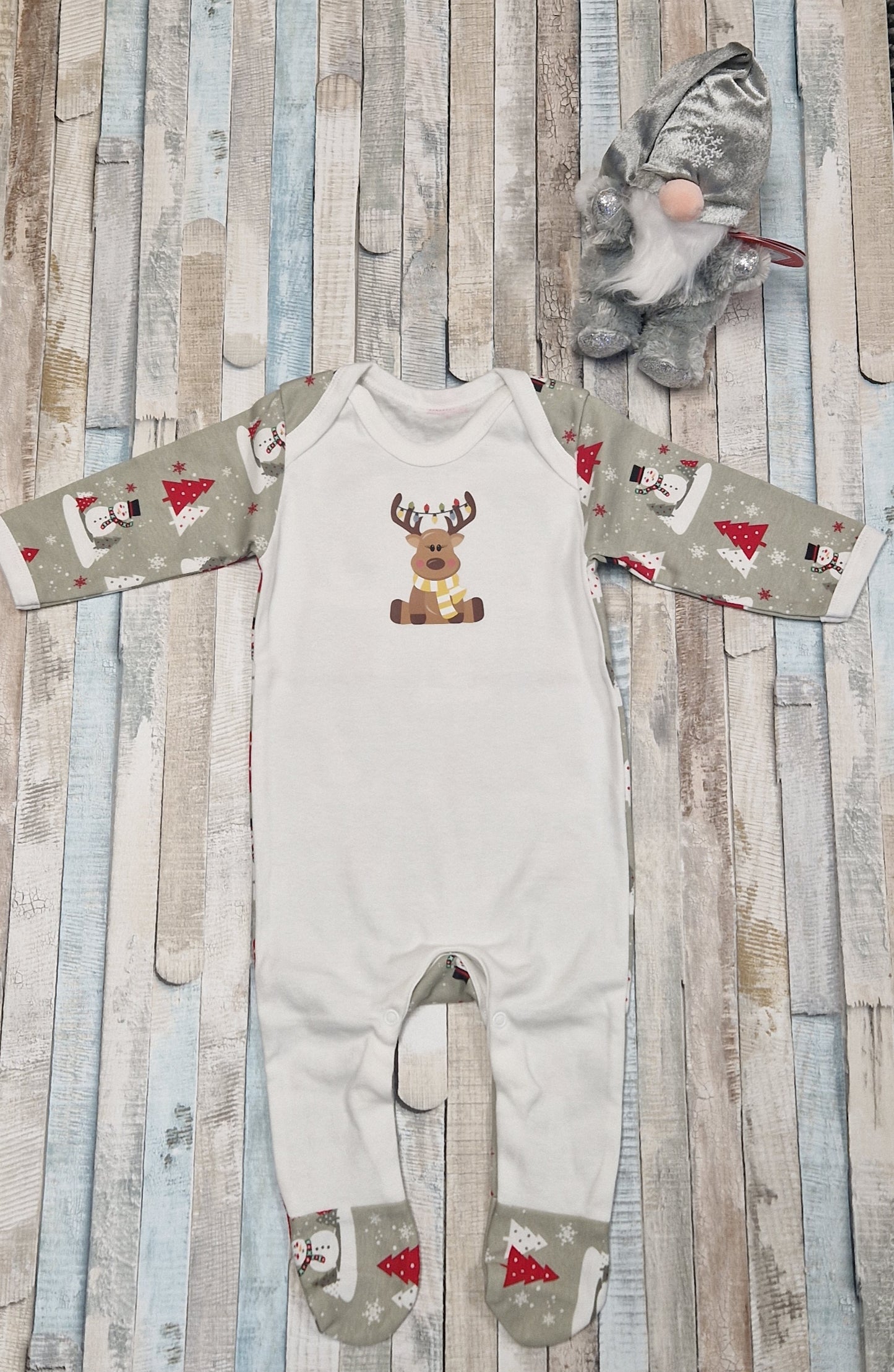 Personalised Christmas Unisex Baby Grey And White Babygro