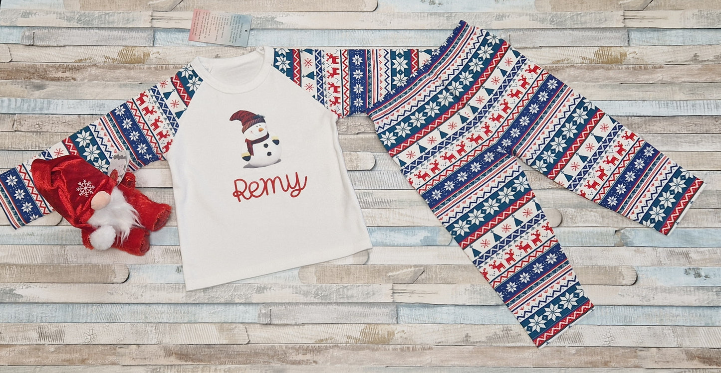 Personalised Red And Blue Christmas Design Pyjamas