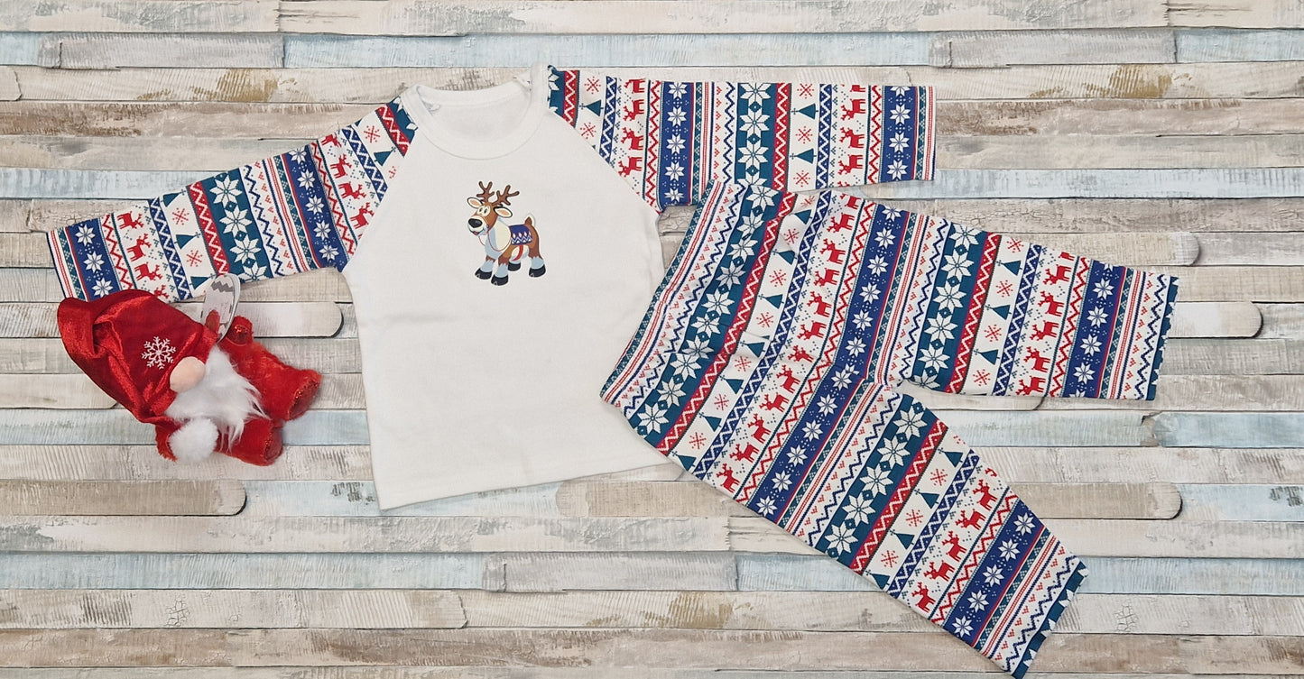 Personalised Red And Blue Christmas Design Pyjamas