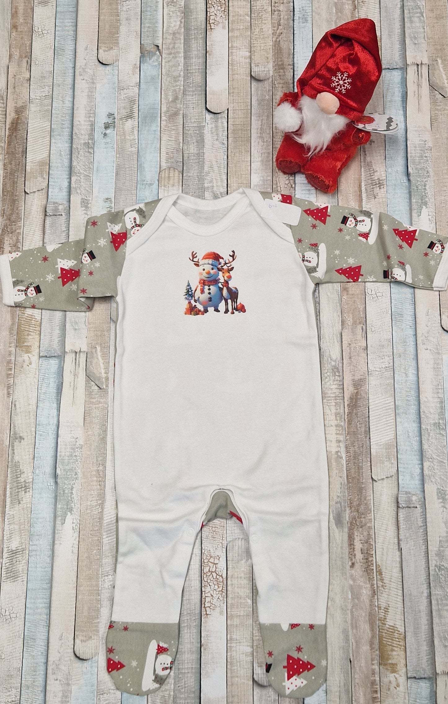 Personalised Christmas Unisex Baby Grey And White Babygro