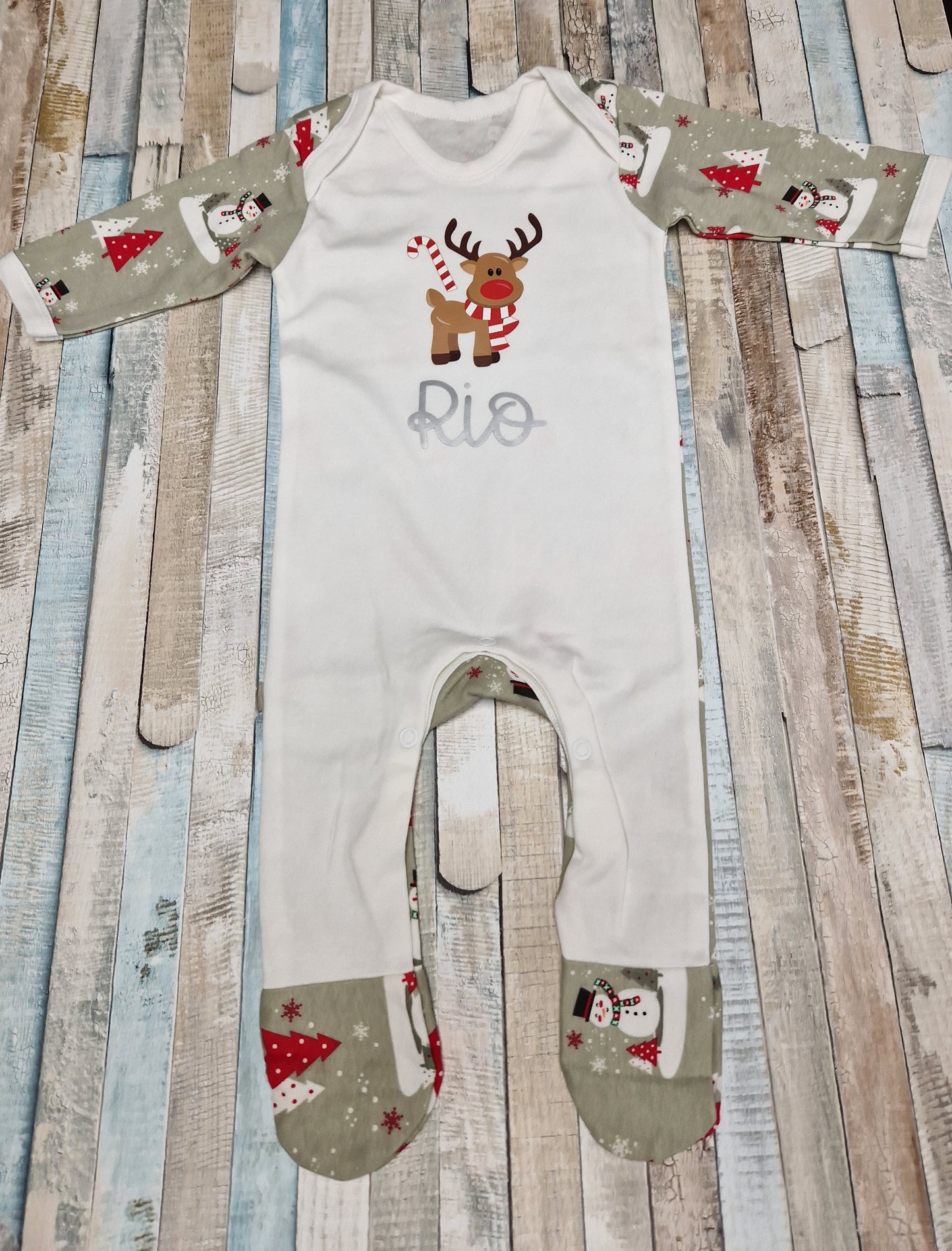 Personalised Christmas Unisex Baby Grey And White Babygro