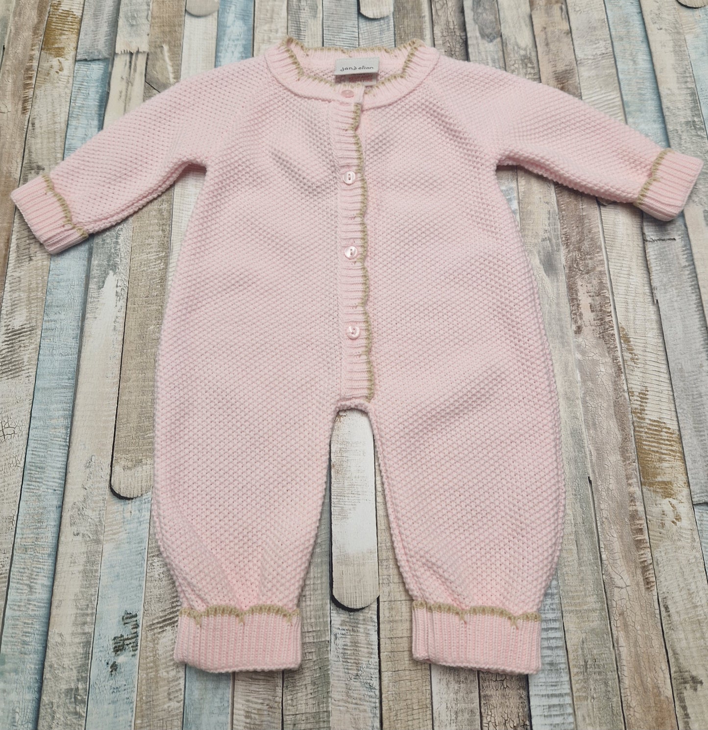 Nana's Special Buys Baby Girls Pink And Beige Scallop Edge Onesie