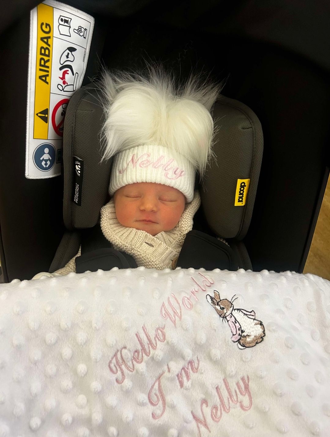 Personalised Hello World White Dimple Blanket/Wrap With Embroidered Pink Rabbit Design
