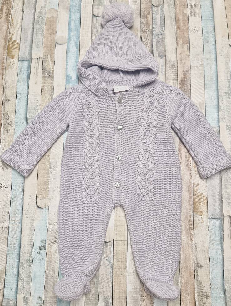 Nana's Special Buys Unisex Baby Pebble Grey Cable Knit Hooded Pramsuit