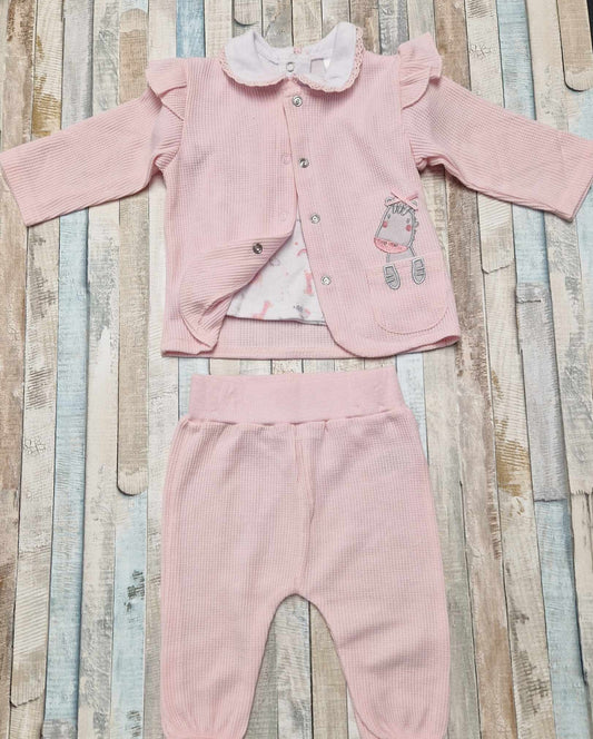 Baby Girls 3 Piece Zebra Leggings Blouse And Cardigan Set