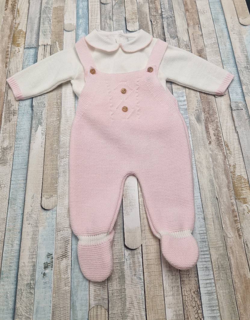 Nana's Special Buys Pink And White Dungaree Set