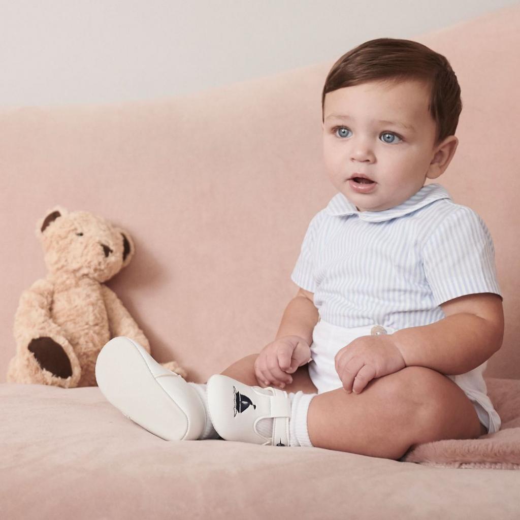 Baby Boys White & Navy Boat T Bar Soft Sole Shoe