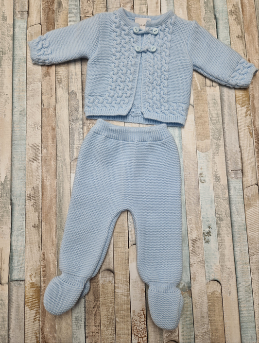 Nana's Special Buys Baby Boys Blue Fancy Knit 2 Piece Set