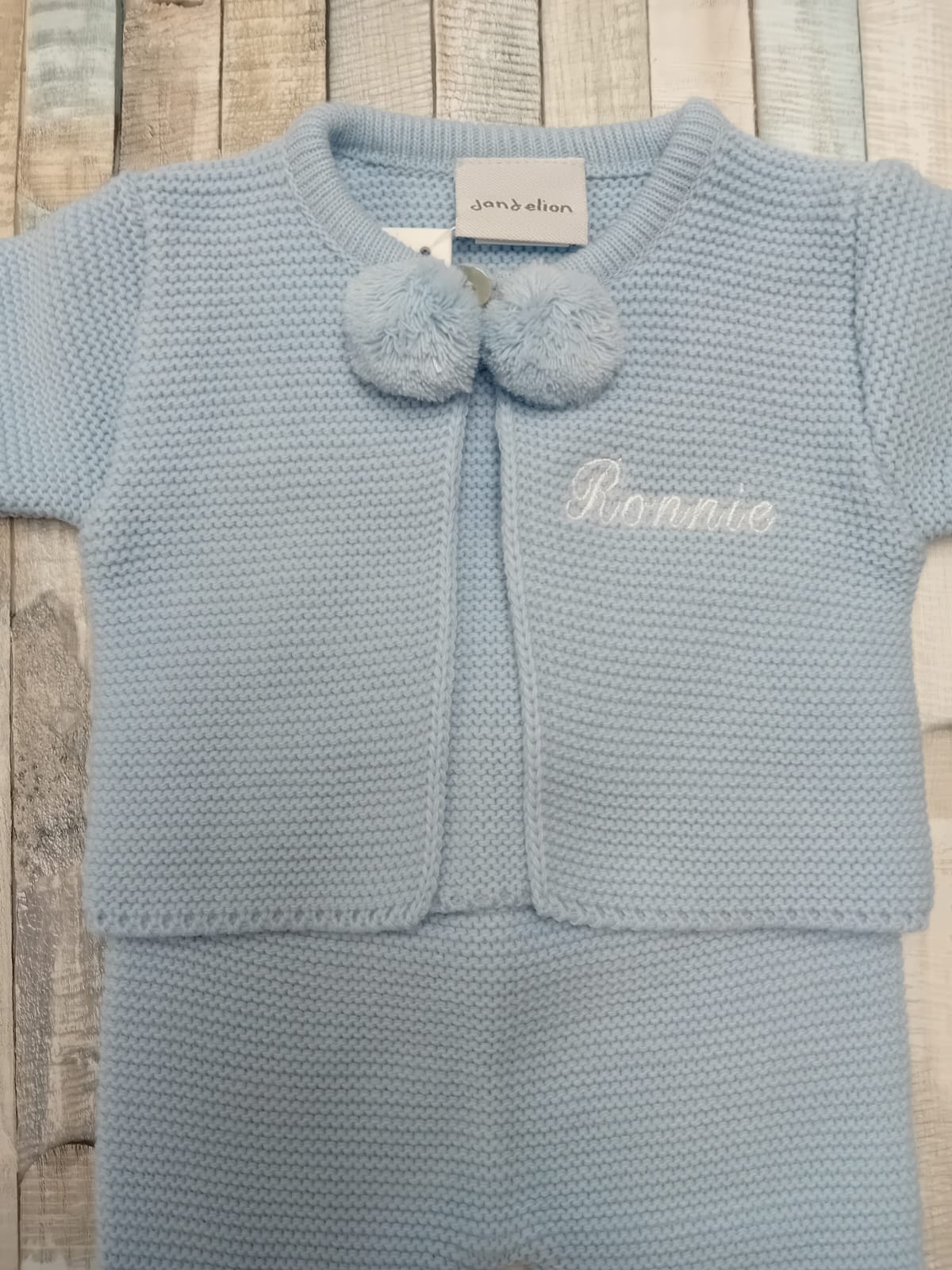 Personalised Baby Boys 2 Piece Blue Pom Pom Set