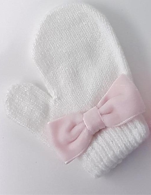 Baby Girls Knitted Mittens With Velvet Bow