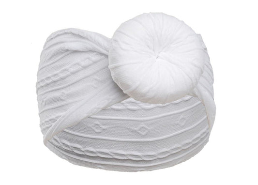 Baby Girls White Cable Headband With Turban Knot