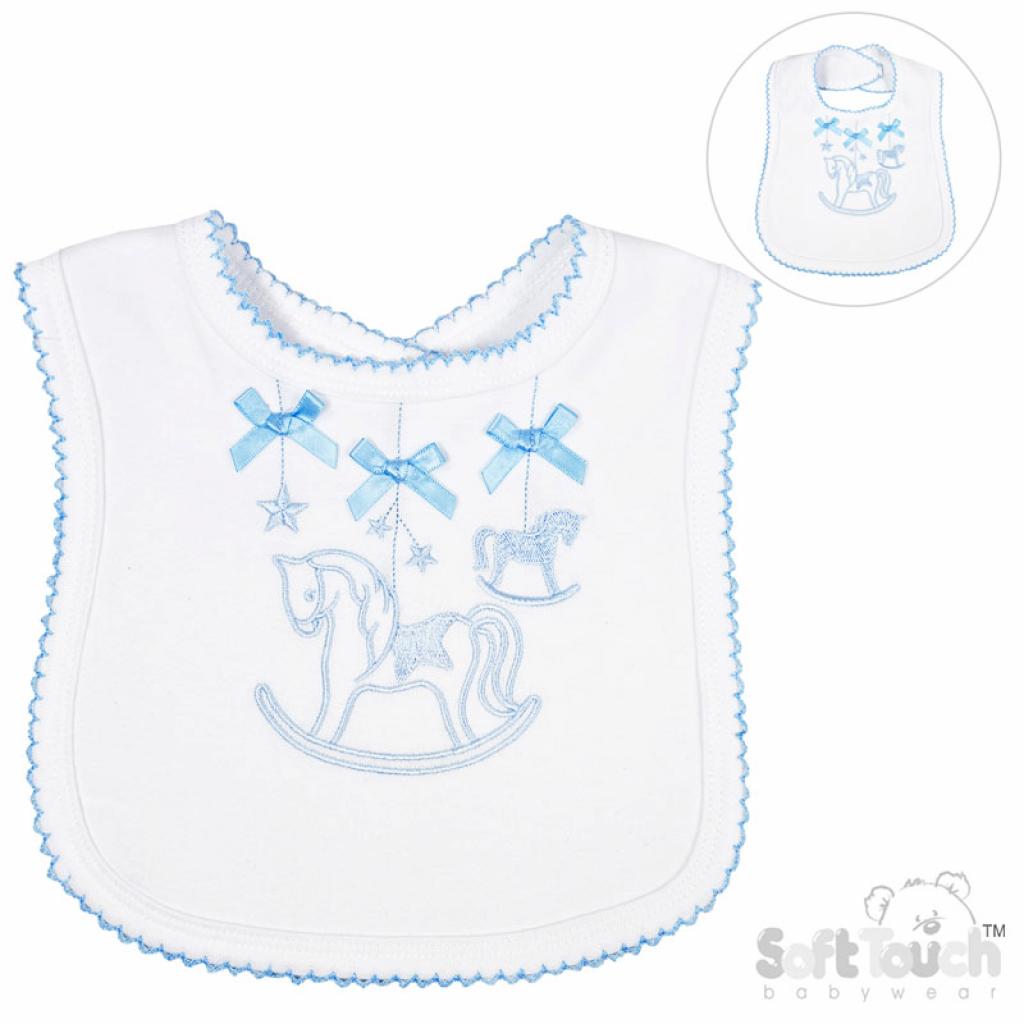 Baby Boys White And Blue Rocking Horse Bib
