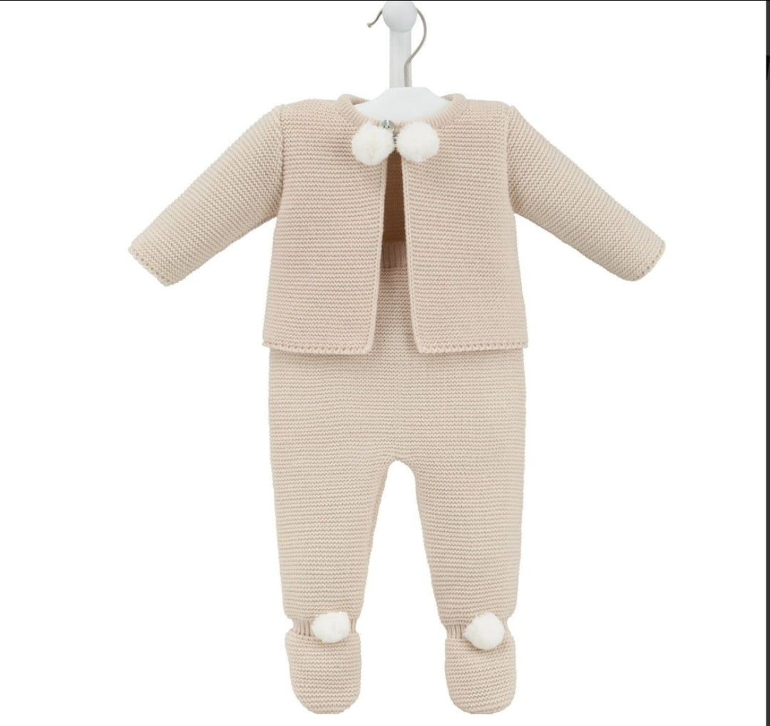 Unisex Baby Beige Dandelion Pom Pom Set