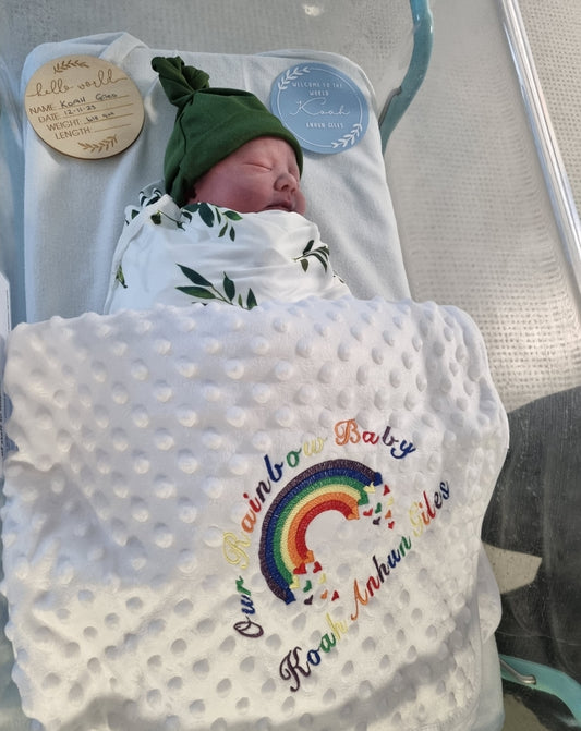 Personalised Rainbow Baby White Dimple Wrap/blanket