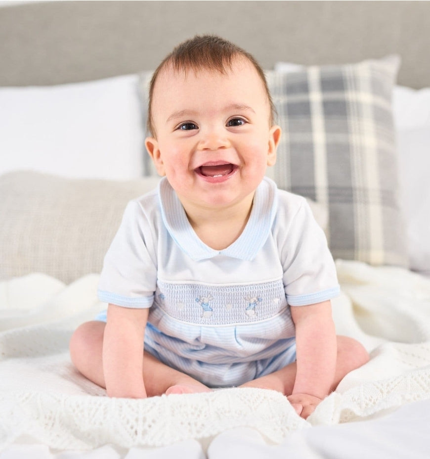 Baby Boys Dandelion Smocked Rabbit Romper - Main Image