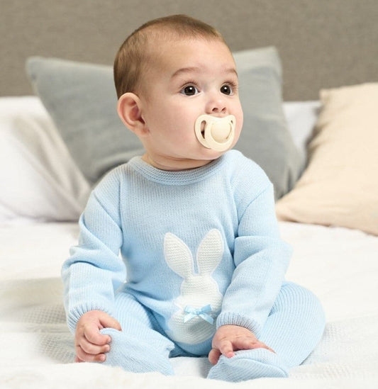 Baby Boys Blue Knitted Bobtail Onesie
