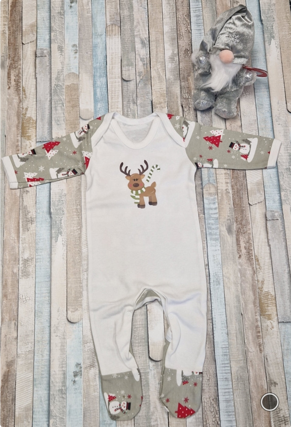 Personalised Christmas Unisex Baby Grey And White Babygro