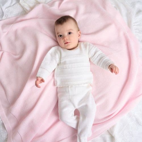 Unisex Baby White Knitted Pointelle Two Piece