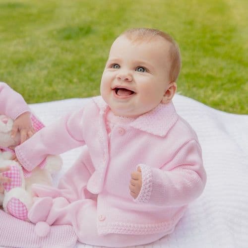 Baby Girls Pink Knitted Cardigan With Collar