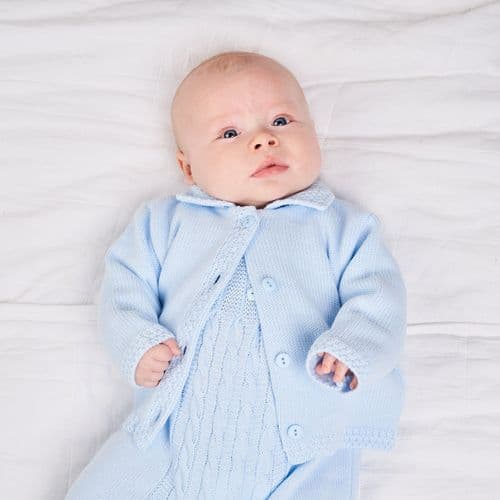 Personalised Blue Baby Boys Cardigan With Collar