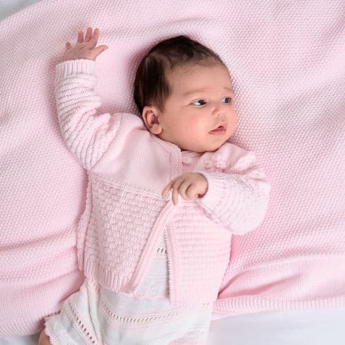 Personalised Baby Girls Pink Pearl Flower Matinee Cardigan