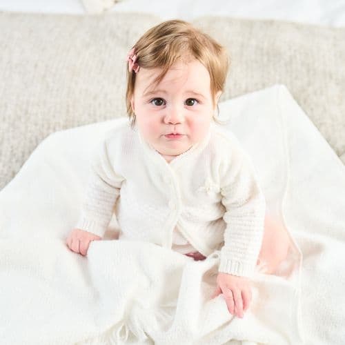 Personalised Baby Girls White Pearl Flower Matinee Cardigan