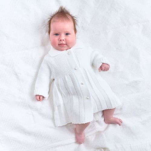 Baby Girls White Knitted Pearl Button Cardigan