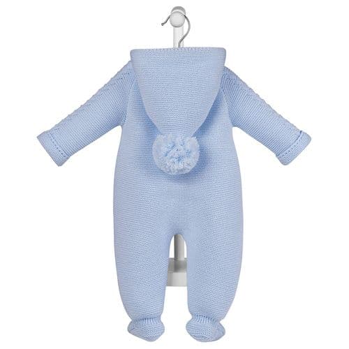 Baby Boys Blue Cable Knit Hooded Pramsuit
