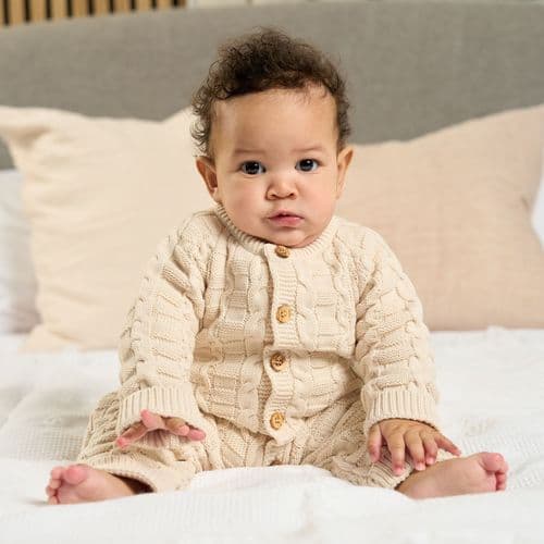Unisex Baby Beige Basket Weave Footless Onesie