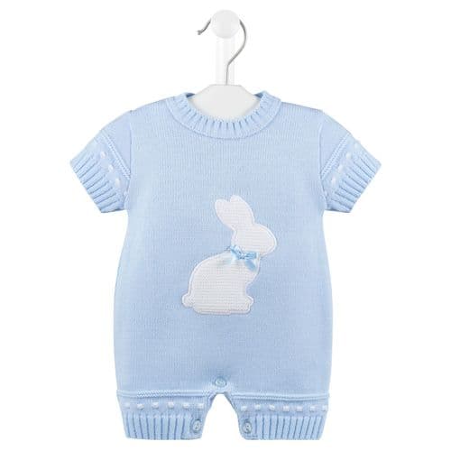 Baby Boys Blue & white Knitted Rabbit Romper