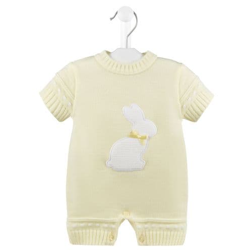 Unisex Baby Lemon And White Knitted rabbit Romper