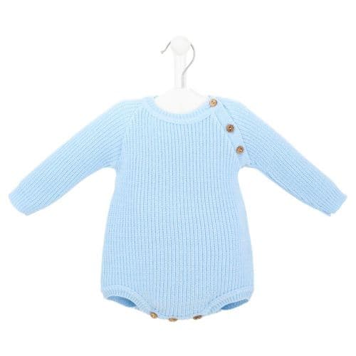 Baby Boys Blue Knitted Long Sleeved Romper
