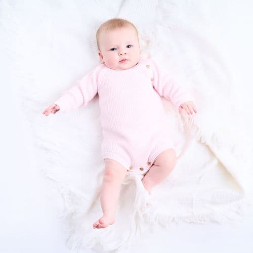 Personalised Baby Girls Pink Knitted Long Sleeved Romper