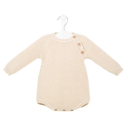 Unisex Baby Beige Long Sleeved Chunky Knitted Romper