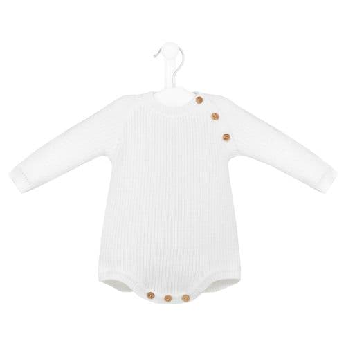 Unisex Baby White Long Sleeved Chunky Knitted Romper